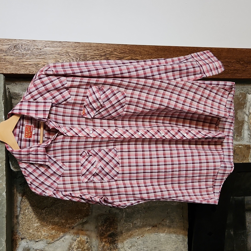 Vintage Ely Plains Western Men's Small pearl snap button shirt, red plaid